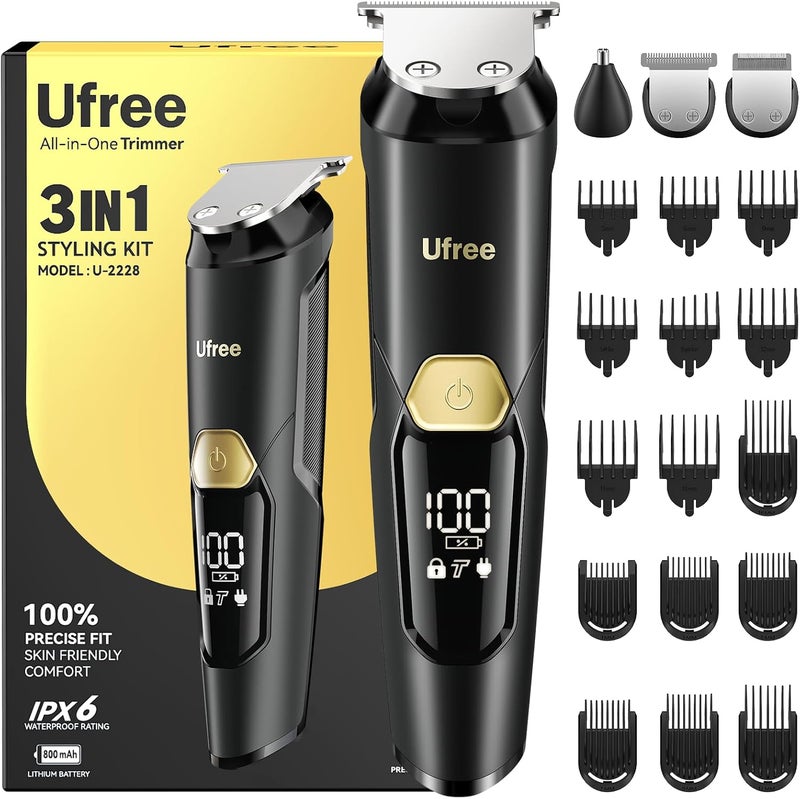 UFREE 3-in-1 Beard Trimmer Kit, Men's Electric Shaver Razor for Mustache Body Nose Facial Hair, Professional Hair Trimmer, Rechargeable Clippers, Waterproof Beard Grooming, Birthday Gifts for Men - Image 1
